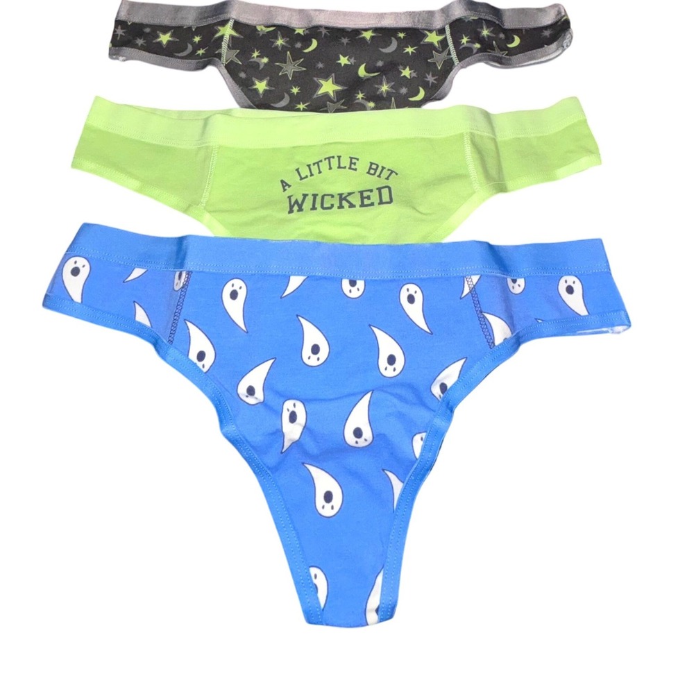 Aerie Super Wicked Undies Cotton Thong Panties Women M Ghost Star Moon Pack Of 3